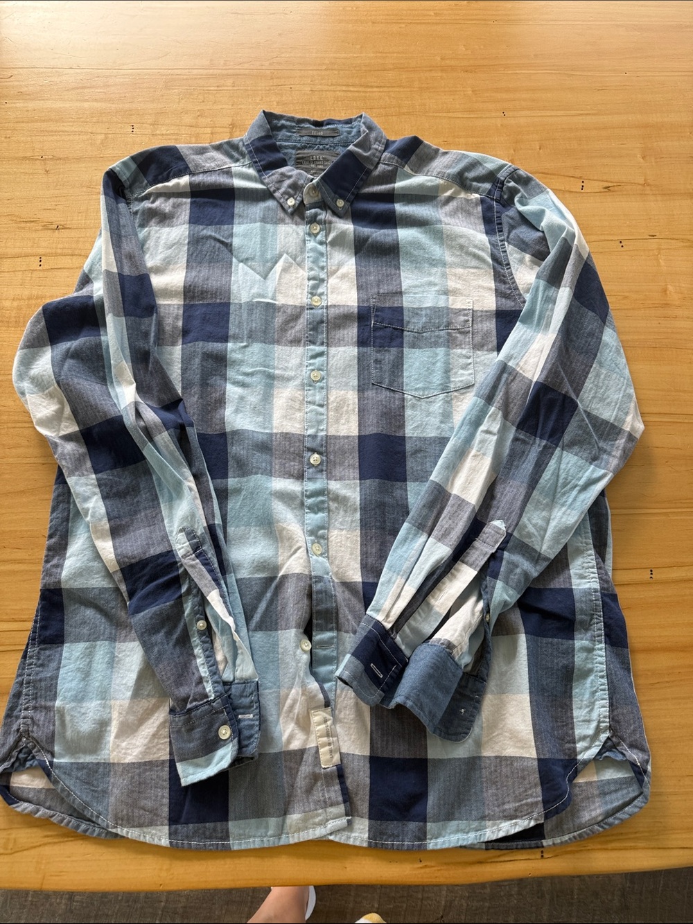 Men's Blue Plaid Button-Down Shirt - Casual Long Sleeve